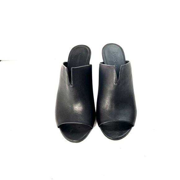Vince Shoes Women's Alora Black Leather Peep Toe Mule Heeled slides - Picture 3 of 9